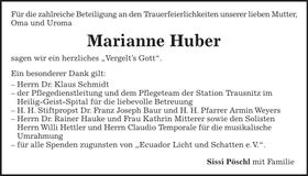 Traueranzeige Marianne Huber