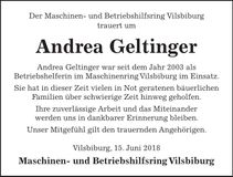 Traueranzeige Andrea Geltinger