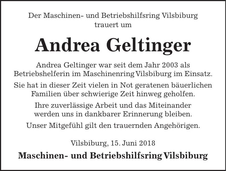 Traueranzeige Andrea Geltinger