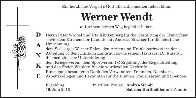 Traueranzeige Werner Wendt