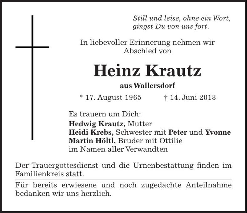 Traueranzeige Heinz Krautz