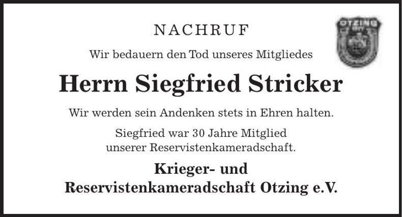 Traueranzeige Siegfried Stricker