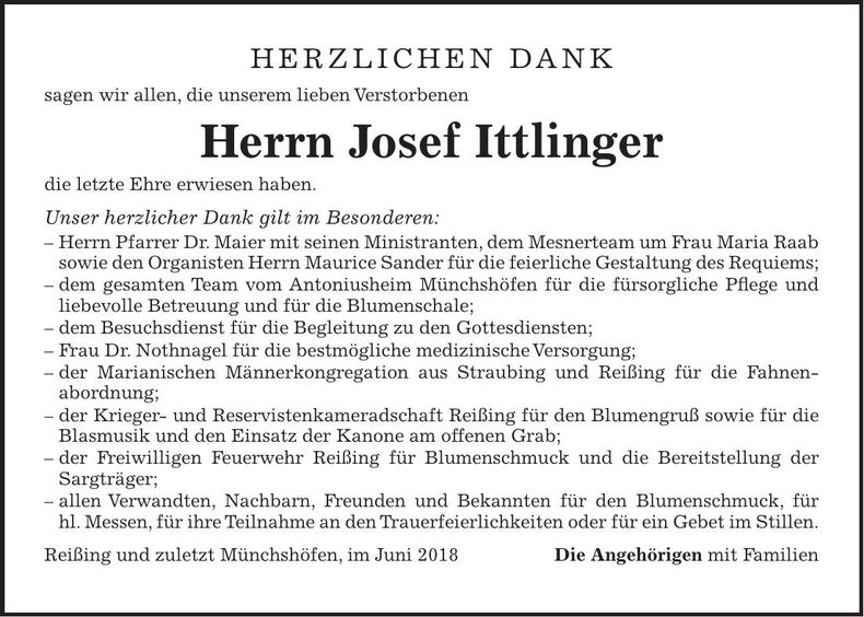 Traueranzeige Josef Ittlinger