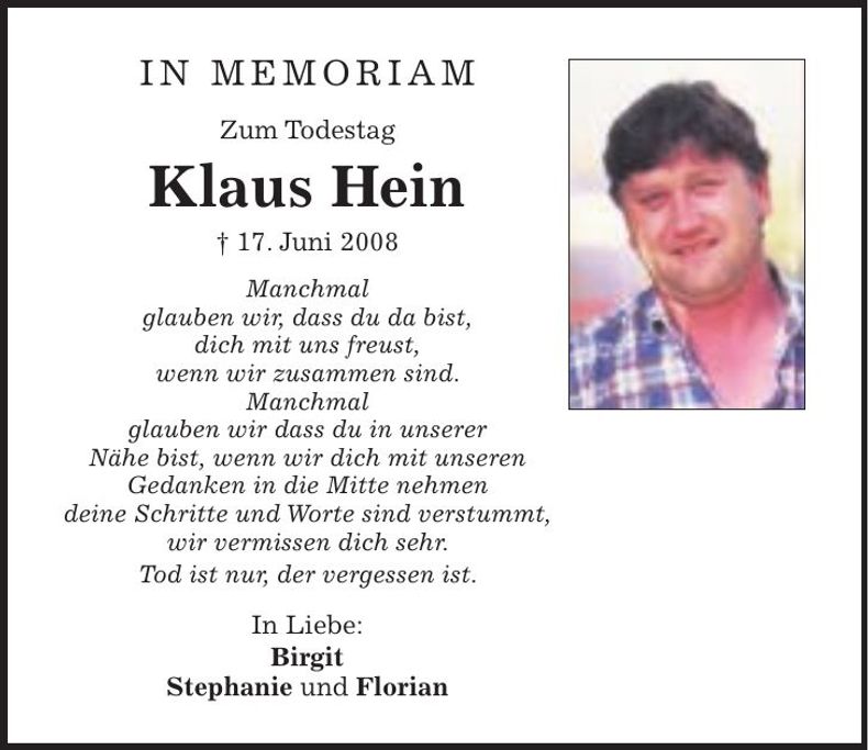Traueranzeige Klaus Hein
