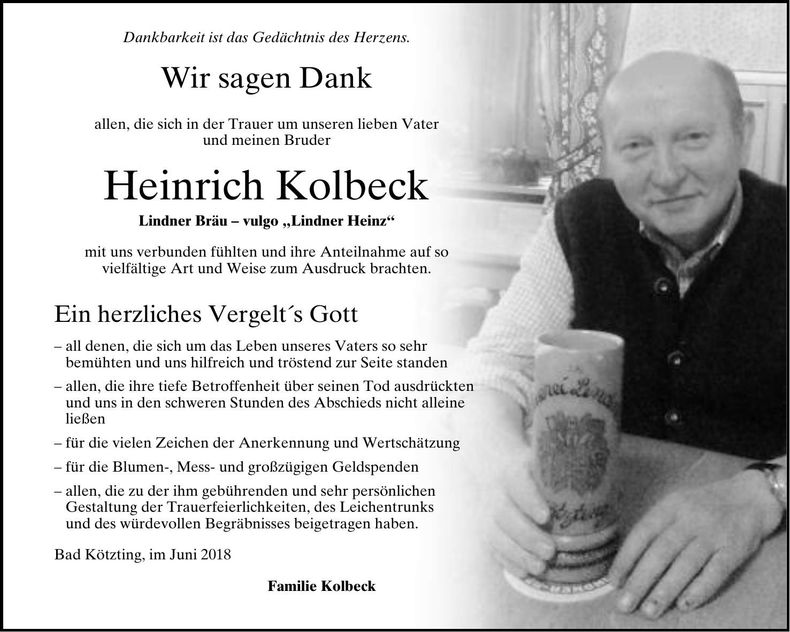 Traueranzeige Heinrich Kolbeck