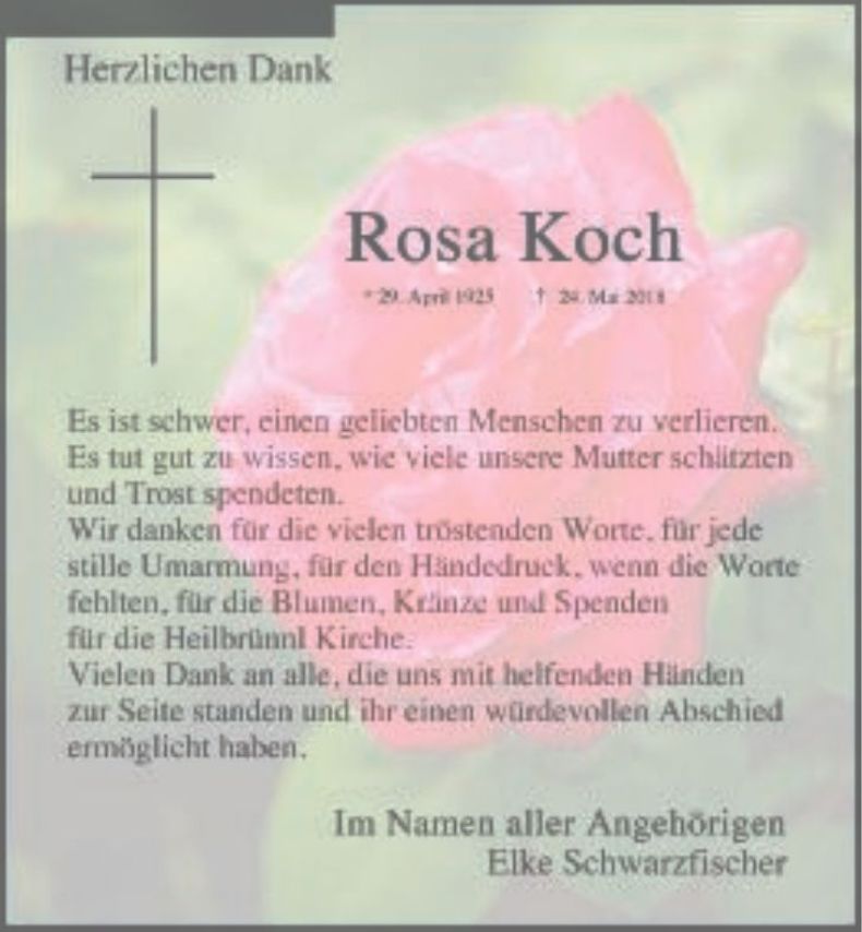 Traueranzeige Rosa Koch