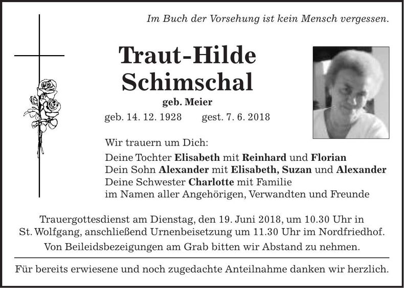 Traueranzeige Traut-Hilde Schimschal