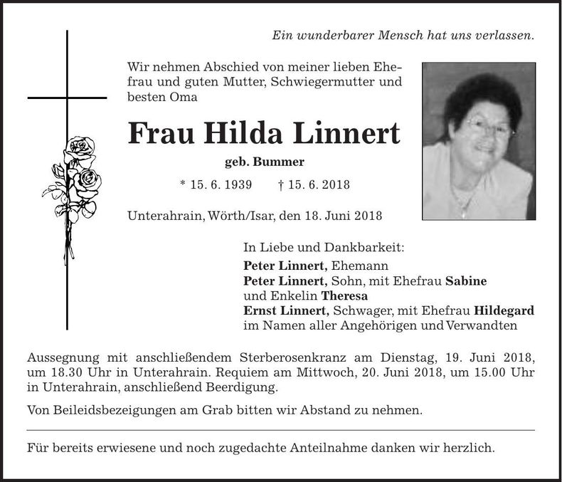 Traueranzeige Hilda Linnert