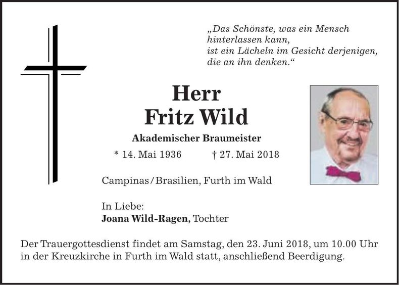 Traueranzeige Fritz Wild