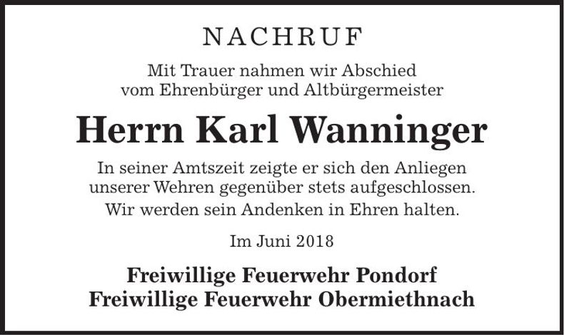 Traueranzeige Karl Wanninger