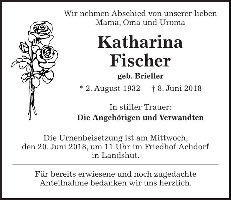 Traueranzeige Katharina Fischer