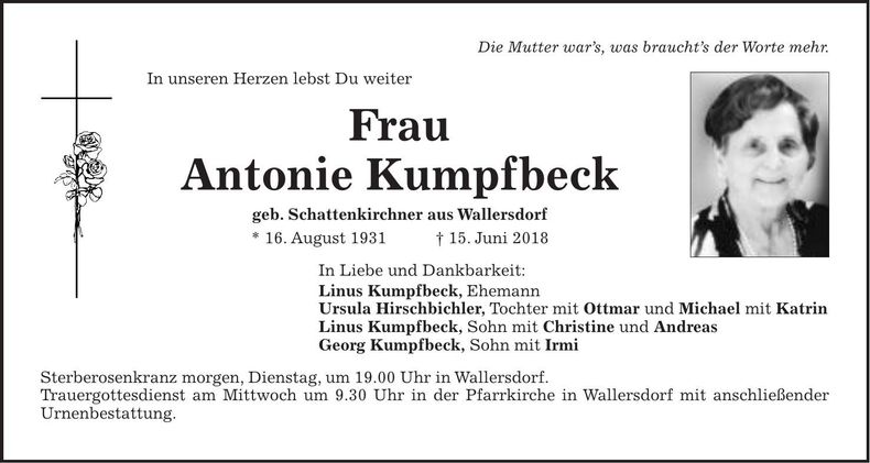 Traueranzeige Antonie Kumpfbeck