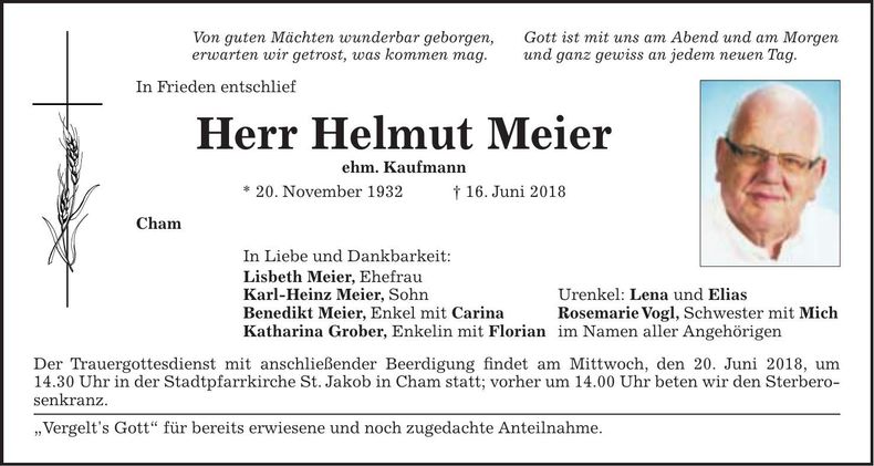 Traueranzeige Helmut Meier