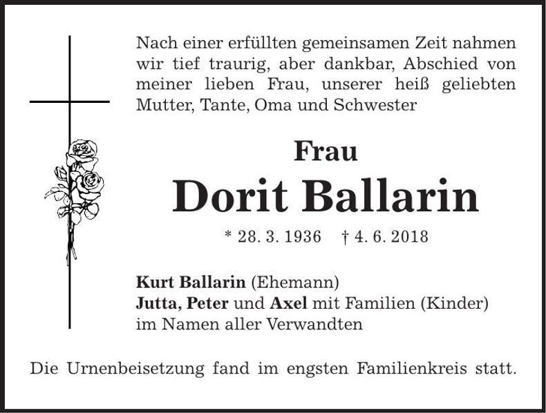 Traueranzeige Dorit Ballarin