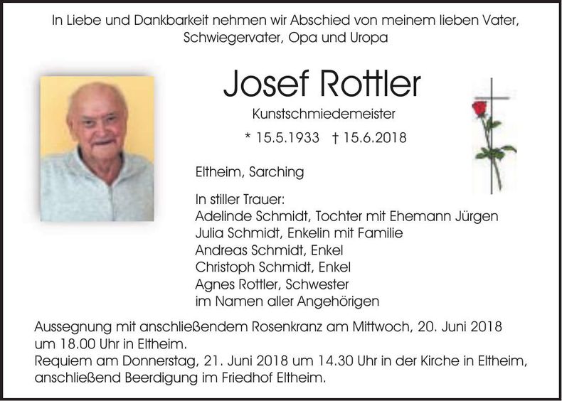 Traueranzeige Josef Rottler