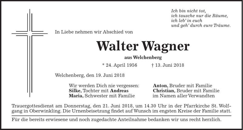 Traueranzeige Walter Wagner