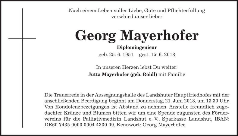 Traueranzeige Georg Mayerhofer