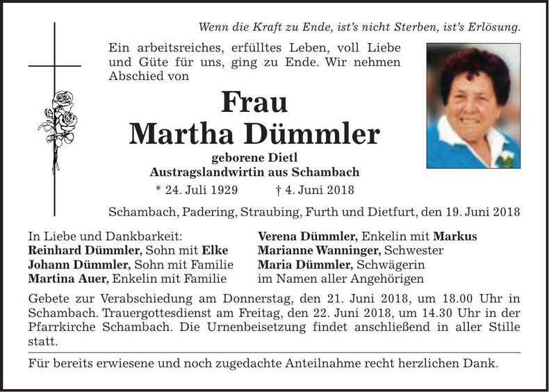 Traueranzeige Martha Dümmler