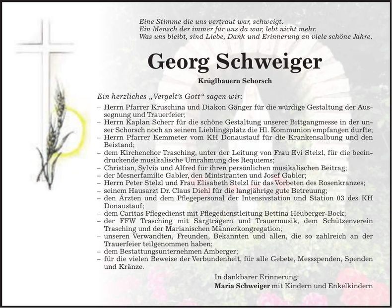 Traueranzeige Georg Schweiger