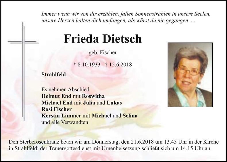 Traueranzeige Frieda Dietsch