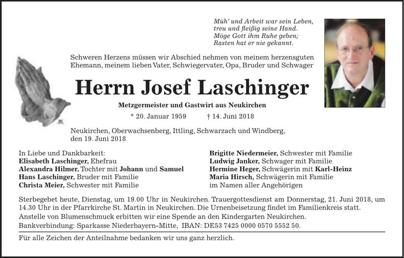 Traueranzeige Josef Laschinger