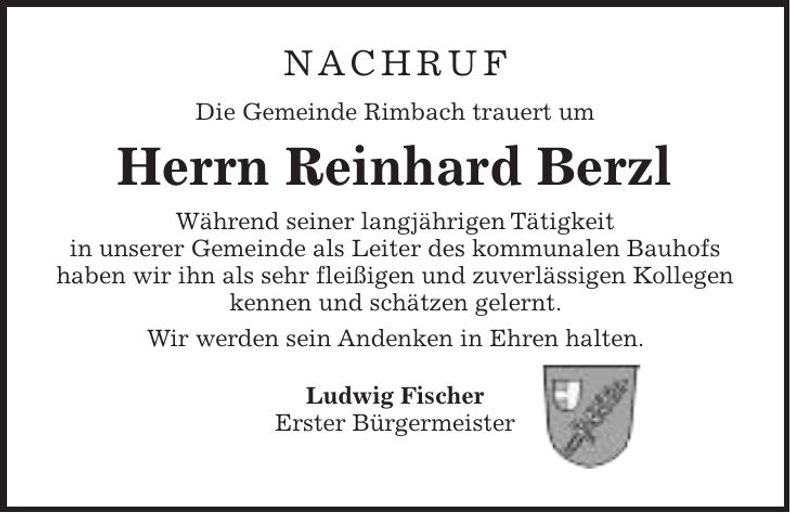 Traueranzeige Reinhard Berzl