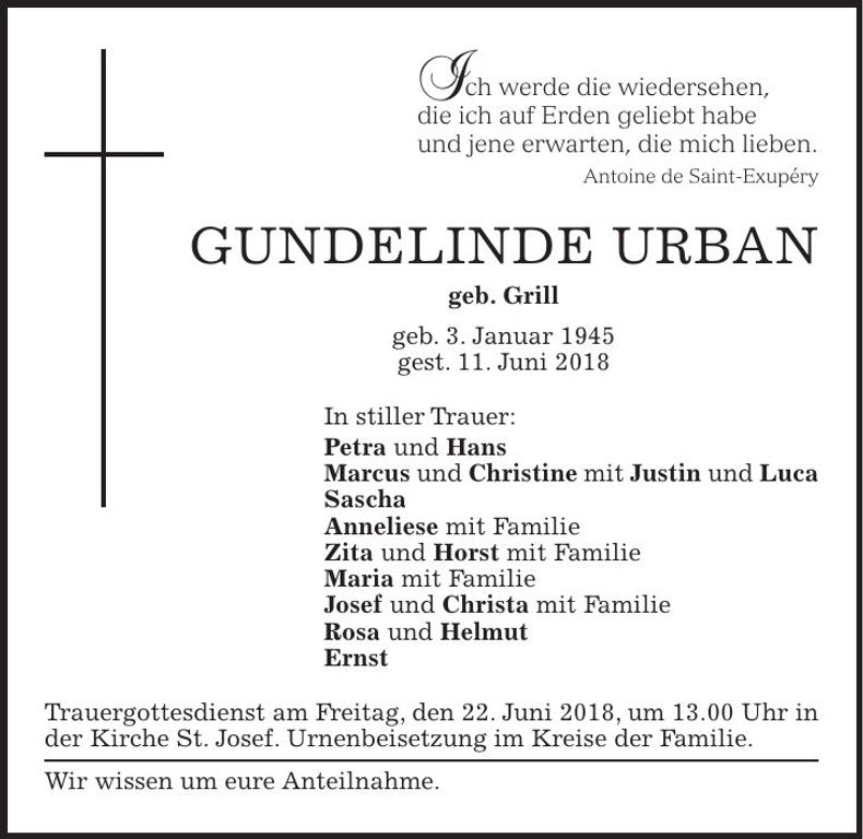 Traueranzeige Gundelinde Urban