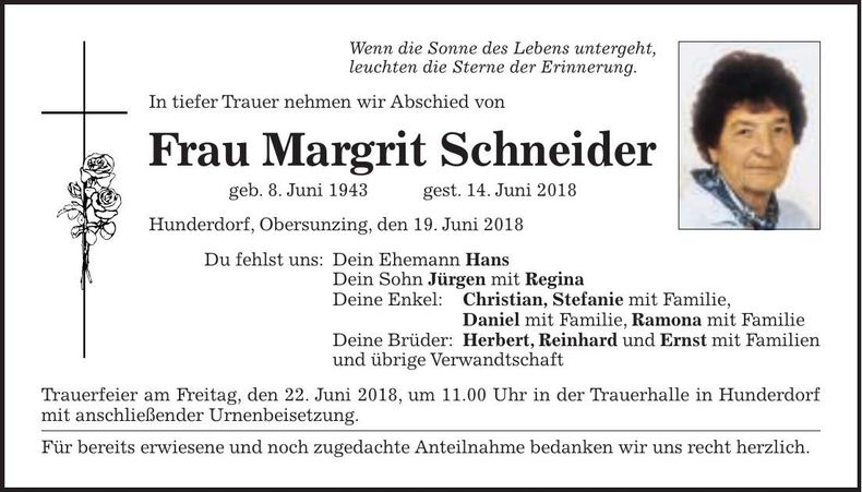 Traueranzeige Margit Schneider