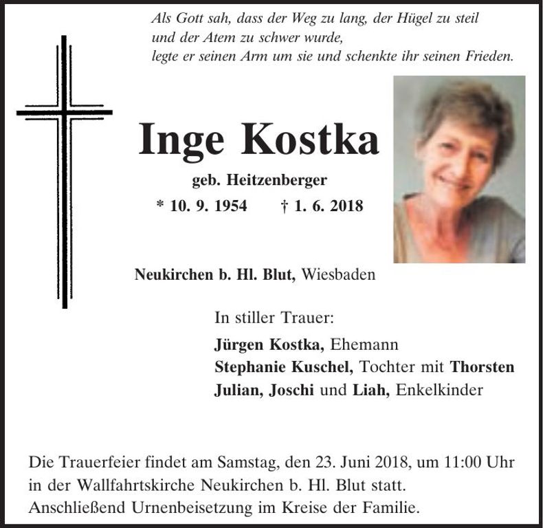 Traueranzeige Inge Kostka