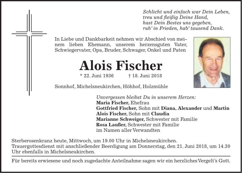 Traueranzeige Alois Fischer