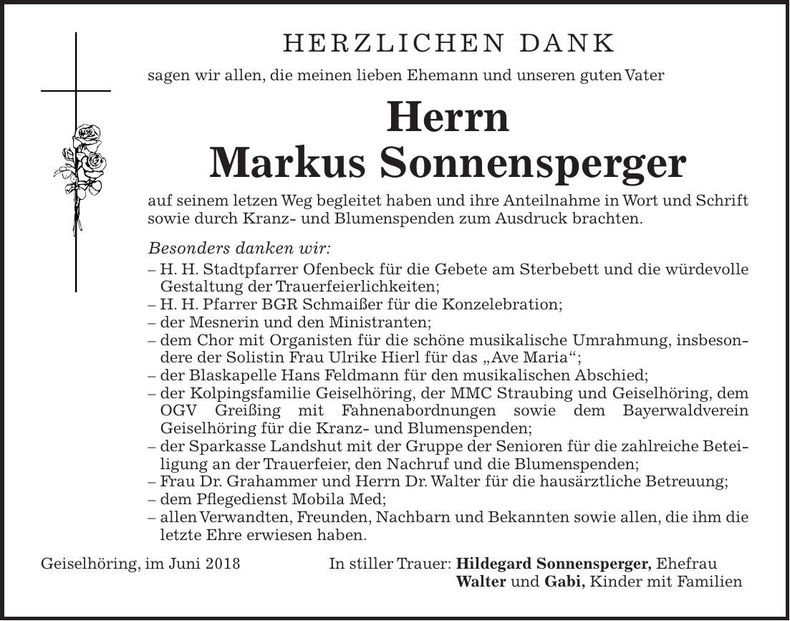 Traueranzeige Markus Sonnensperger