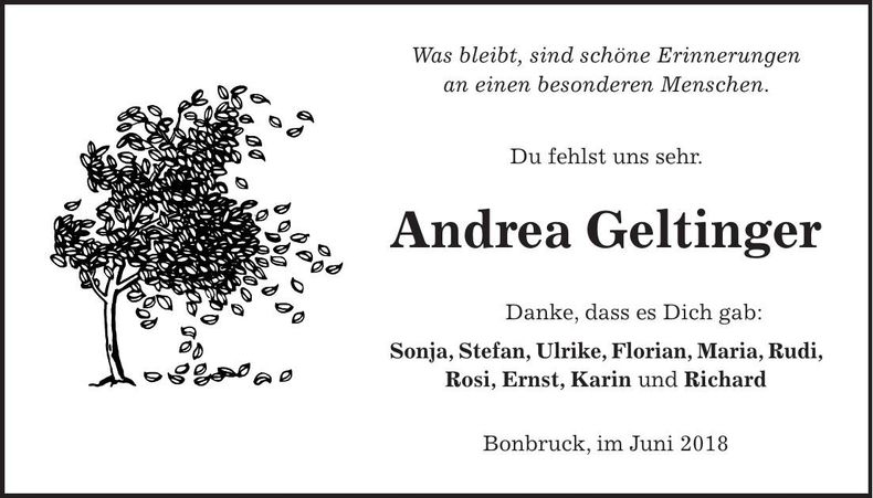 Traueranzeige Andrea Geltinger