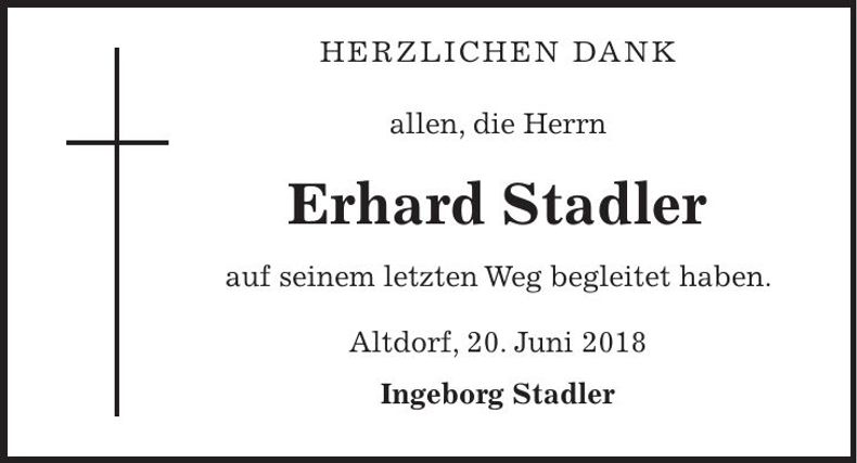 Traueranzeige Erhard Stadler
