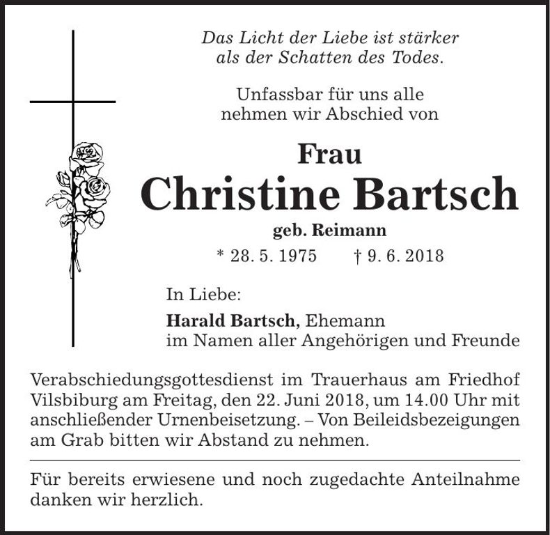 Traueranzeige Christine Bartsch
