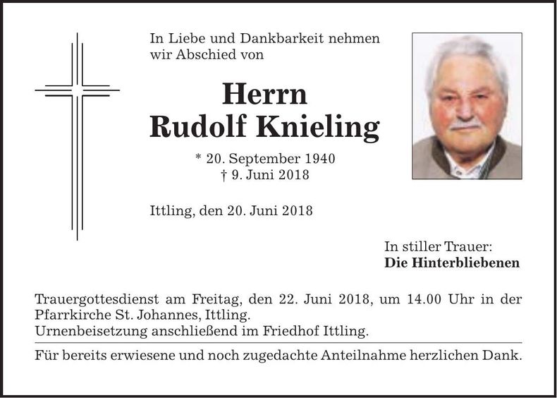 Traueranzeige Rudolf Knieling