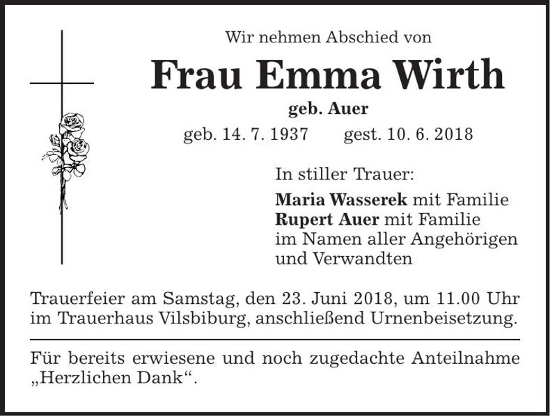 Traueranzeige Emma Wirth
