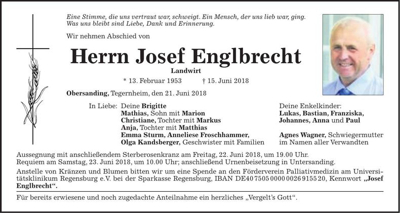 Traueranzeige Josef Englbrecht