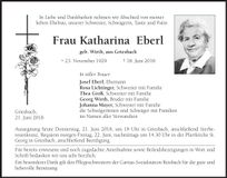 Traueranzeige Katharina Eberl