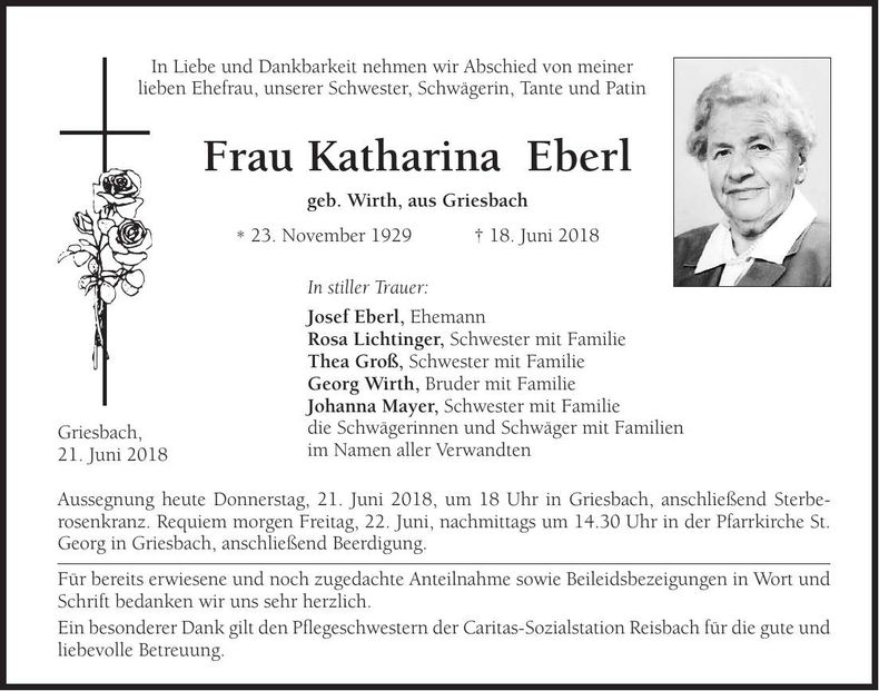 Traueranzeige Katharina Eberl