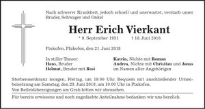 Traueranzeige Erich Vierkant