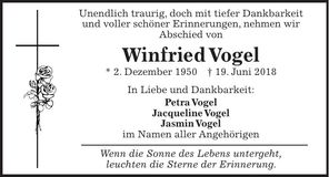 Traueranzeige Winfried Vogel