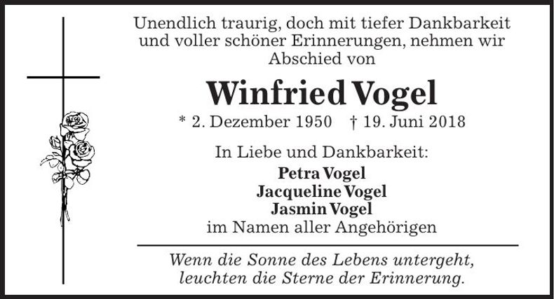Traueranzeige Winfried Vogel