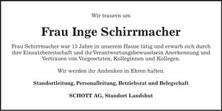 Traueranzeige Inge Schirrmacher