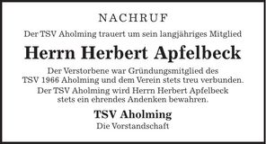 Traueranzeige Herbert Apfelbeck