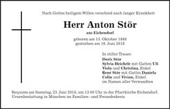 Traueranzeige Anton Stör