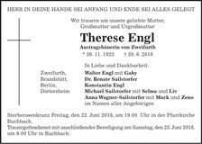Traueranzeige Therese Engl