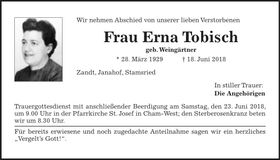 Traueranzeige Erna Tobisch