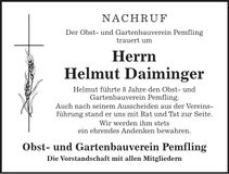 Traueranzeige Helmut Daiminger