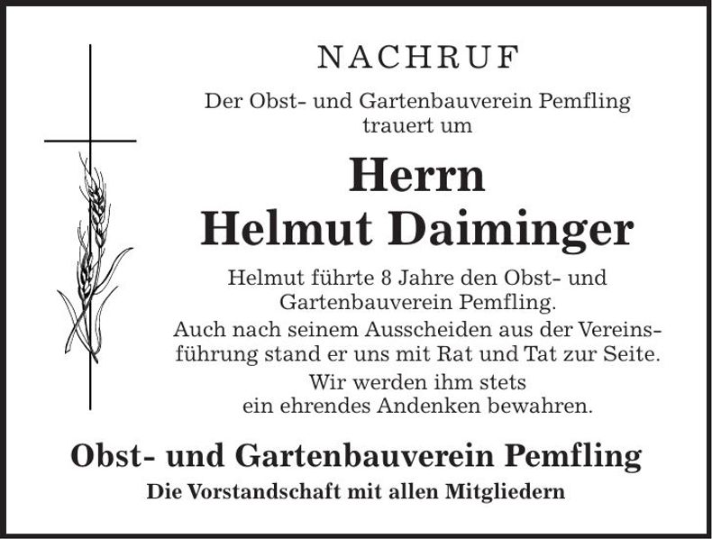 Traueranzeige Helmut Daiminger