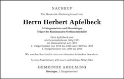 Traueranzeige Herbert Apfelbeck